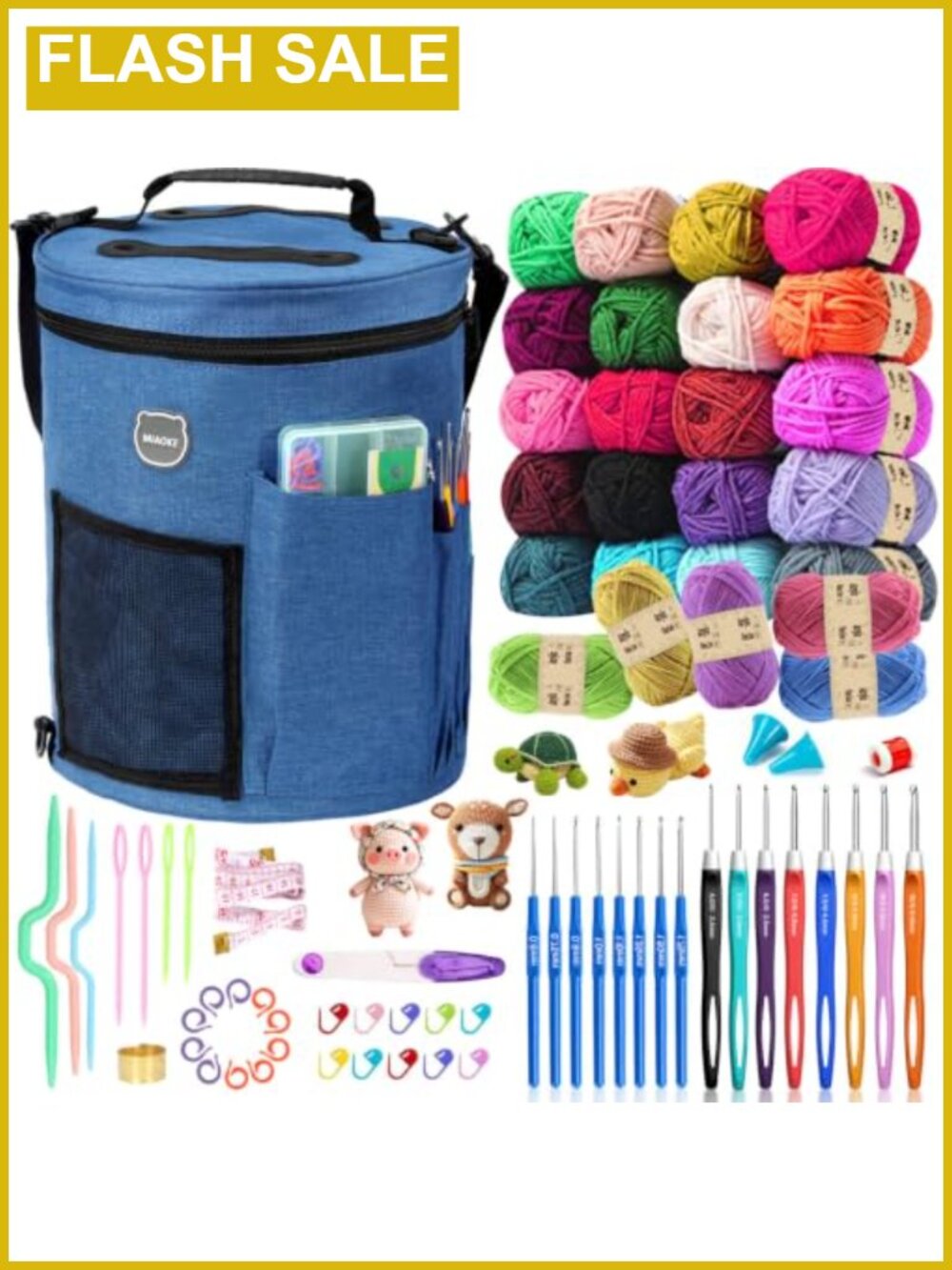 79Pc Crochet Kit Ergonomic Hooks Yarn Waterproof Bag Set for Beginners